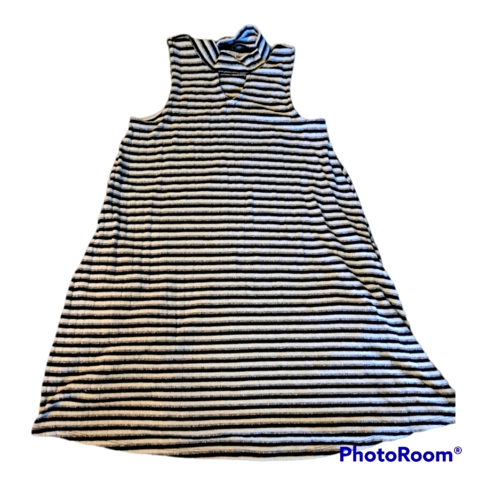 Epic Threds Black White Stripped Mini-dress with Pockets Size Large